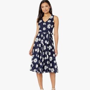TOMMY HILFIGER Navy Blue White Floral Mesh Sleeveless Dress Size 4